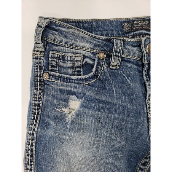 Silver Jeans Co. Aiko Flap Bootcut Jeans Womens W27xL31 Light Wash Distressed - Picture 6 of 16